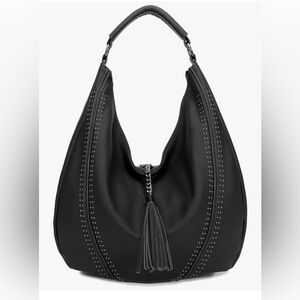 Chic Black Hobo Bag with Tassel Detail